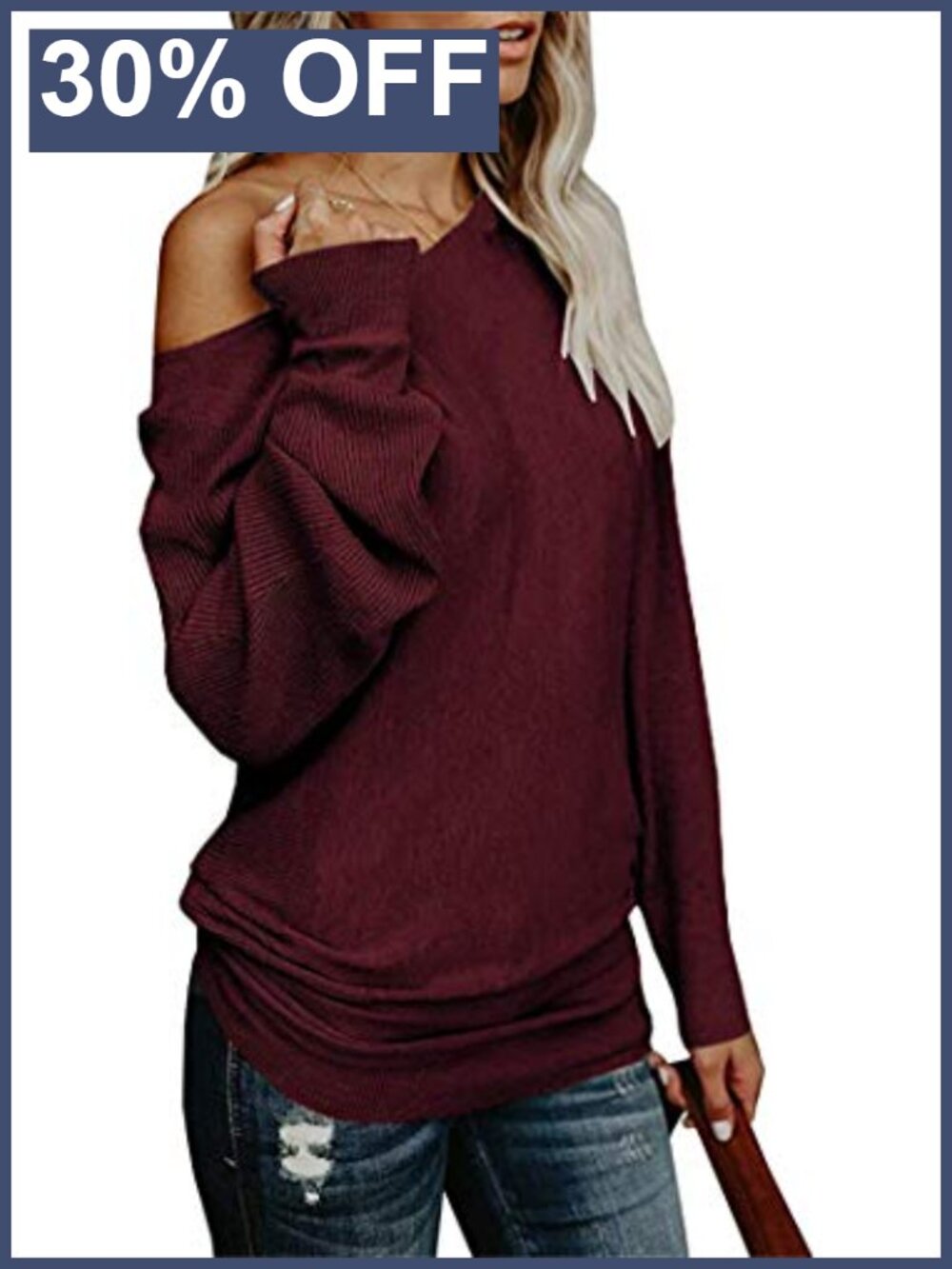 Off Shoulder Oversized Knit Sweater Batwing Long Sleeve Pullover Tunic